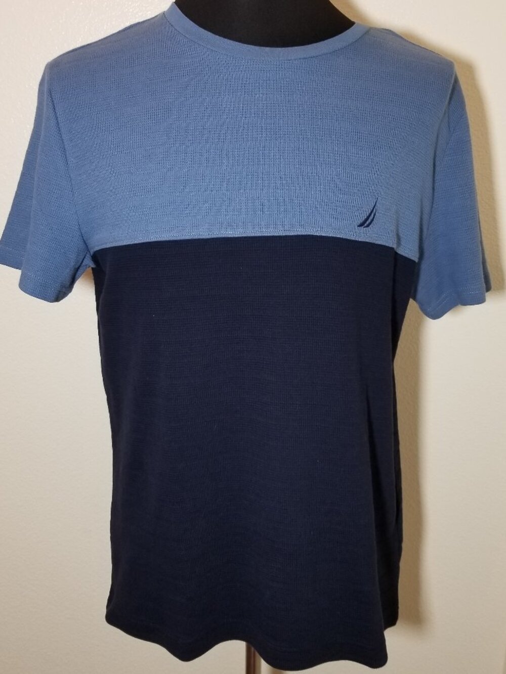 Nautica Mens Small Blue Waffle Knit Short Sleeve Shirt Logo Preppy Sailing NWT